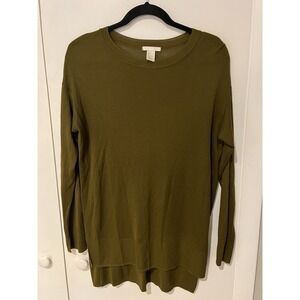 H&M Lightweight‎ Knit Crewneck Sweater Tunic Olive Green Sz Small Women's